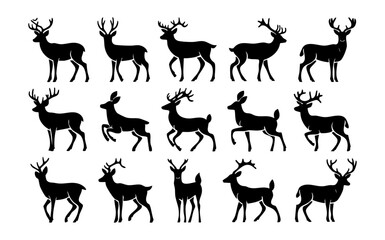 Graphic black silhouettes of wild deers