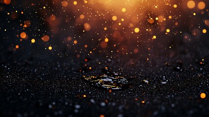 Dark Liquid Pool With Glowing Orange Sparks