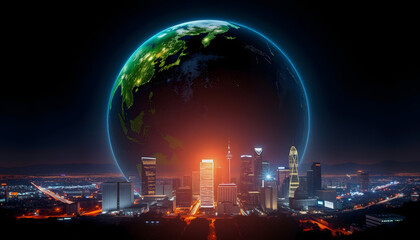 Fototapeta premium Earth hour with downtown Los Angeles at night, vector style, with white tones