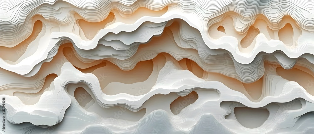 Poster an abstract design featuring flowing, layered white and soft orange lines. the smooth curves create 