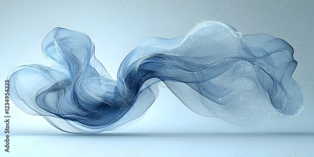 Poster a mesmerizing flow of translucent blue and white fabric swirls gracefully in the air, creating a dre