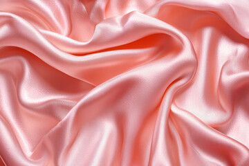 Obraz premium Crumpled silk texture in pastel pink showcasing smooth reflective highlights and an elegant soft appearance