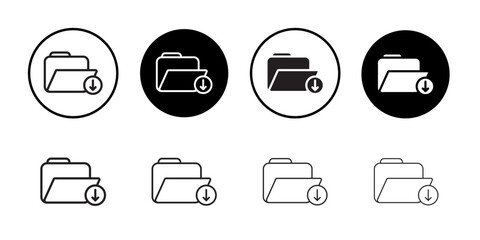 Folder download icon Black line art vector logo set