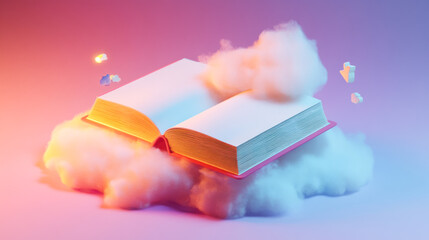 Imaginative book illustration in a surreal cloud-filled digital environment
