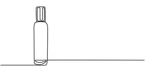 Continuous Line Perfume Bottle Icon, Cosmetic container bottle with pump dispenser vector. One line continuous drawing illustration. Hand drawn linear silhouette icon. Skin care product, liquid soap. 