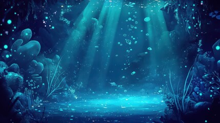 An Enchanting Underwater Scene With Bioluminescent Flora