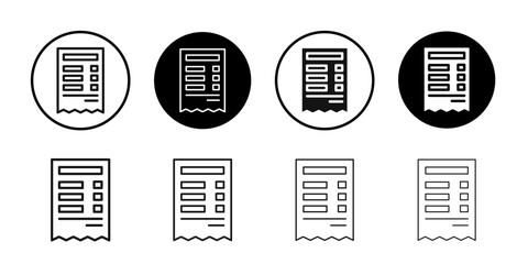 Receipt icon Black line art vector logo set