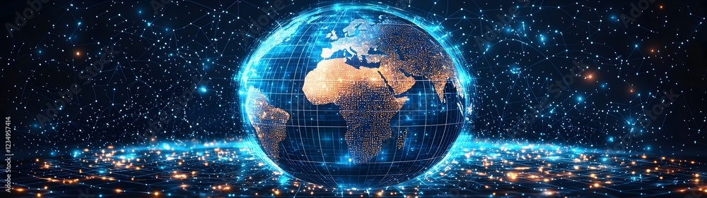 Aufkleber a vibrant digital globe of earth illuminated with glowing connections, showcasing a network of data 