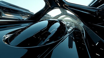 Futuristic Black Vehicle In Abstract Architectural Setting
