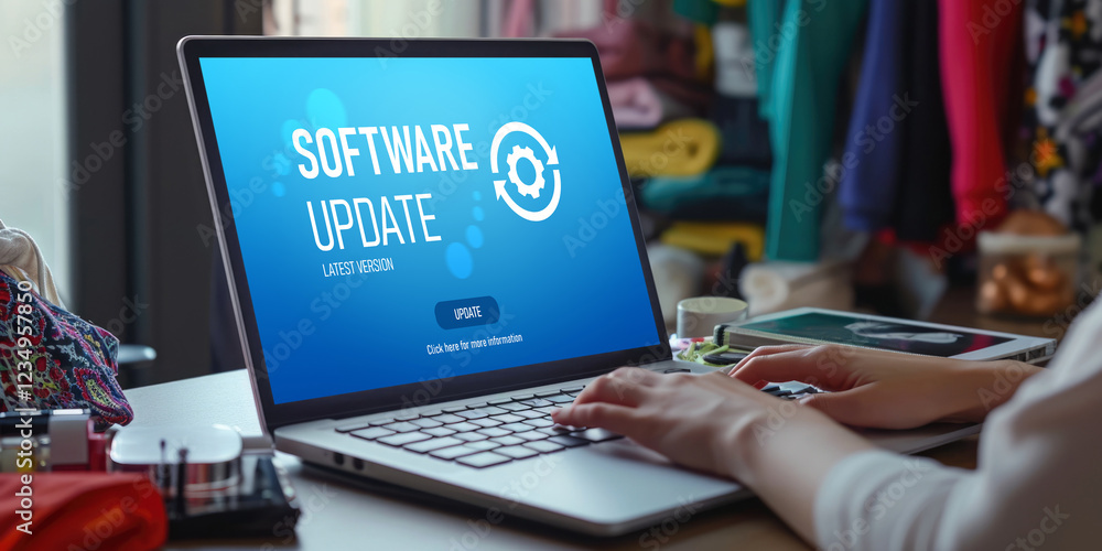 Poster software update on computer for brisk version of device software upgrade