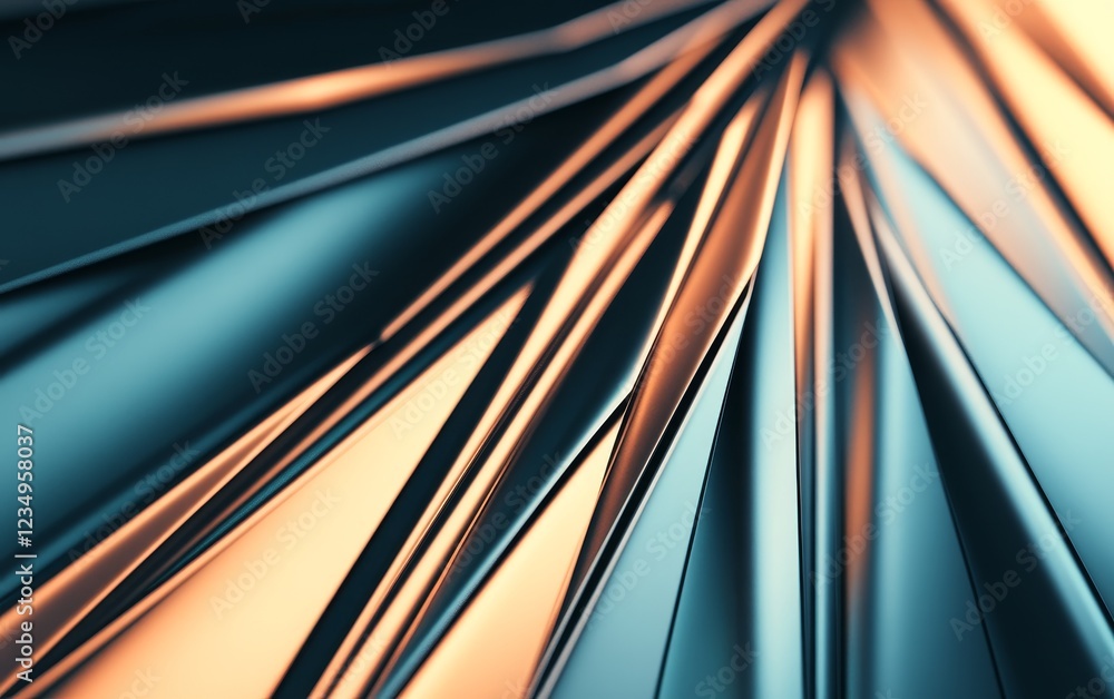 Poster abstract close-up of metallic surfaces reflecting light, showcasing dynamic angles and color