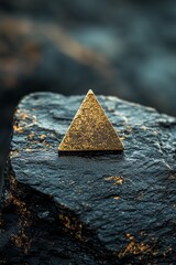 Golden triangle on textured dark rock background.