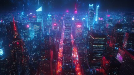 Fototapeta premium Digital grid overlay of a cityscape representing 5G coverage, illuminating streets and buildings 