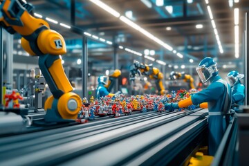 Fototapeta premium Innovative factory automated assembly line showcasing advanced robotics technology
