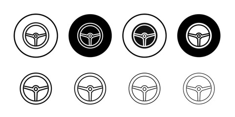 Steering wheel icon Black line art vector logo set