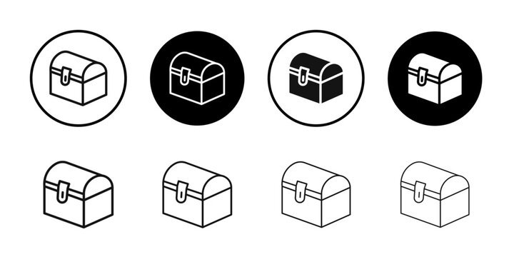 Treasure chest icon Black line art vector logo set