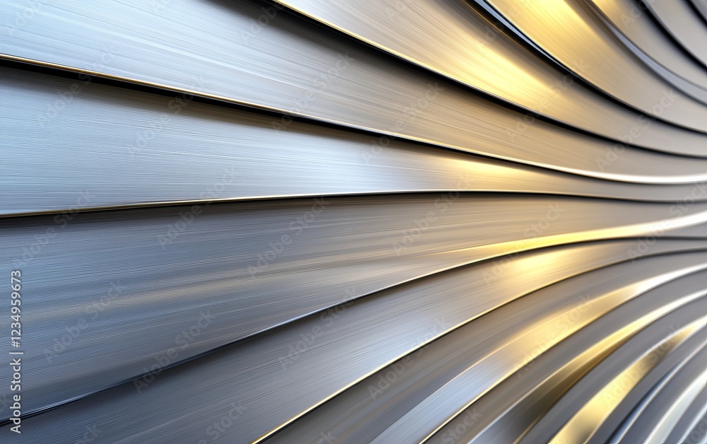 Poster abstract close-up of wavy metallic surface reflecting light, showcasing texture and depth