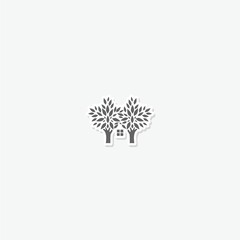 Obraz premium Two tree making house shape icon sticker isolated on gray background