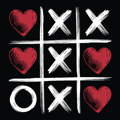 Fun game of tic-tac-toe featuring hearts and crosses on a black background with a creative twist