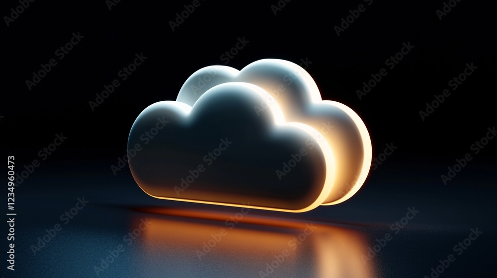 Poster a glowing cloud symbol on a dark background, representing digital storage and cloud computing techno