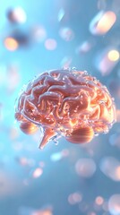 Fototapeta premium A glowing, stylized illustration of a human brain, blending seamlessly with a digital aesthetic. The scene is bright, futuristic, and ethereal.