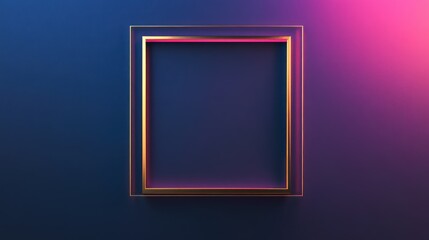 Gold frame, neon backdrop, empty, presentation, digital art
