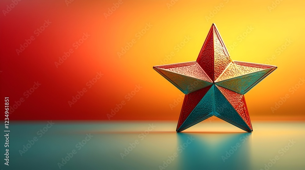 Poster a colorful, three-dimensional star with a glossy texture, set against a vibrant gradient background 