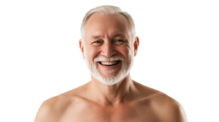 Portrait of smiling senior man showing happiness and health on transparent background