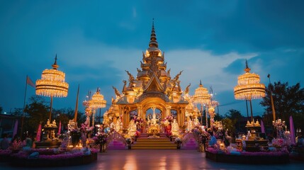 Fototapeta premium Majestic Temple at Twilight with Golden Lights