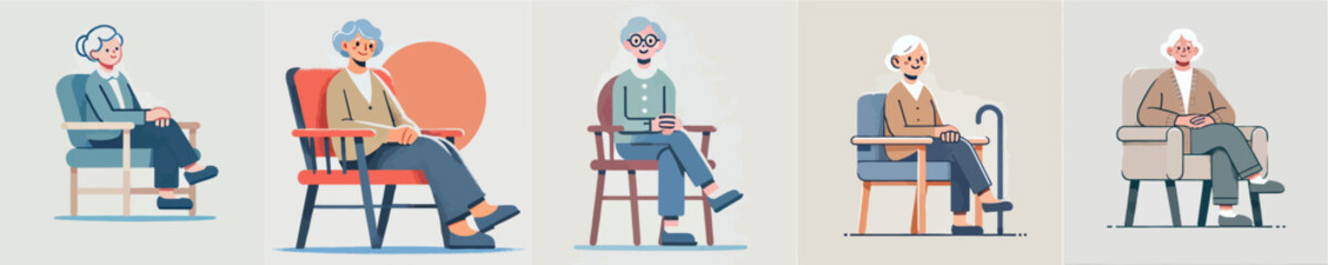 vector of a grandmother sitting relaxed on a chair