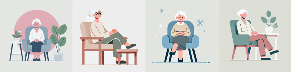 vector of a grandmother sitting relaxed on a chair