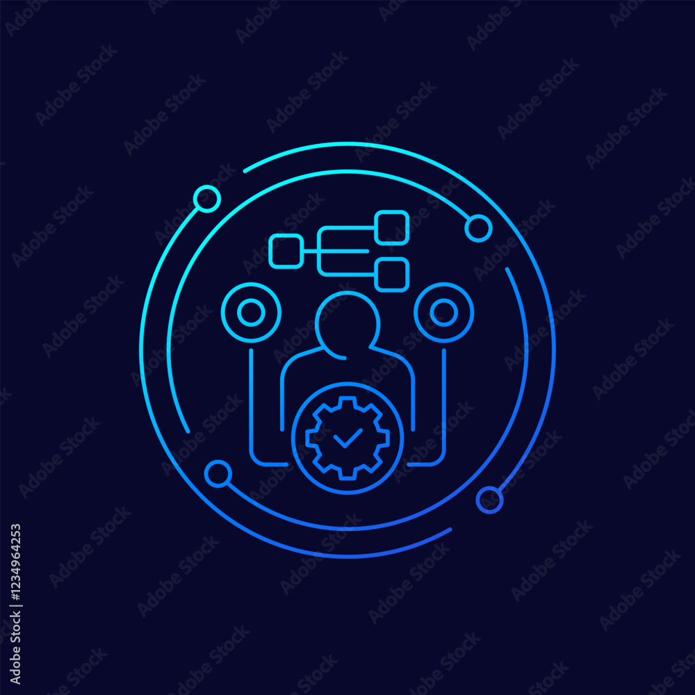 Poster onboarding icon with employee, linear design