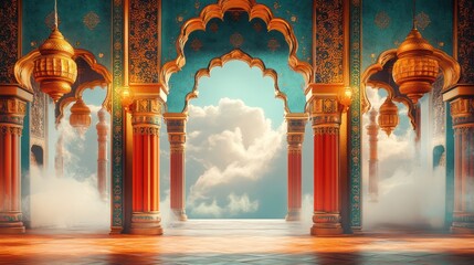 Obraz premium Palace Entrance Cloudscape, Mystical, Interior, Arch, Design