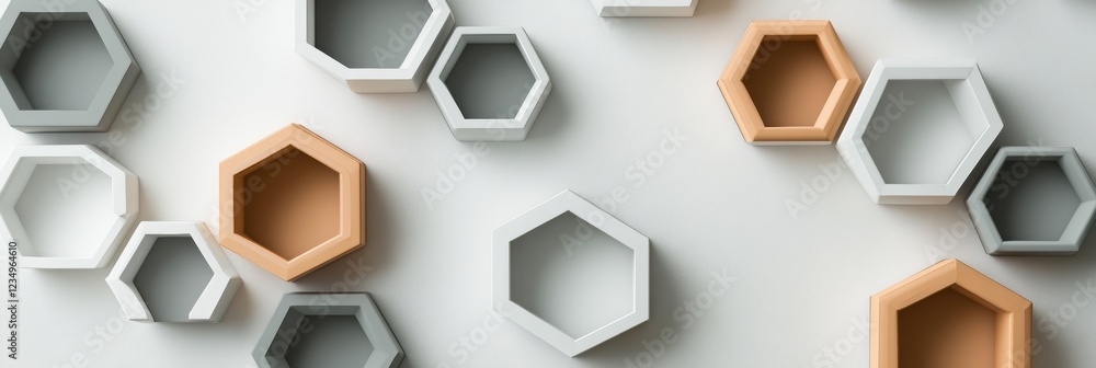 Aufkleber Modern hexagonal wall planters in various colors arranged on a light background to enhance interior decoration. Generative AI
