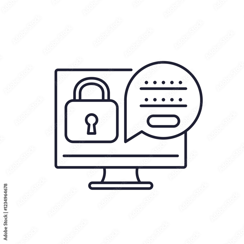 Poster password reset icon, computer security line vector