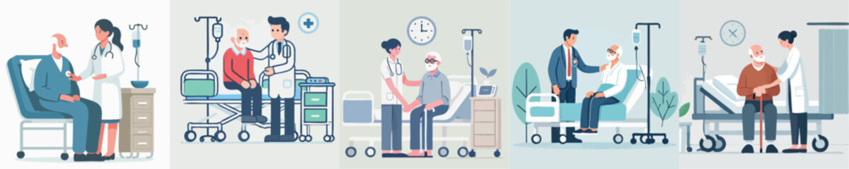 vector of a grandfather being treated in hospital