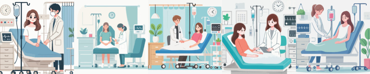vector of a young woman being treated in hospital