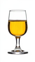 A glass of golden champagne on a transparent background, showcasing its clarity and effervescence. The image is bright and elegant, perfect for celebrations.