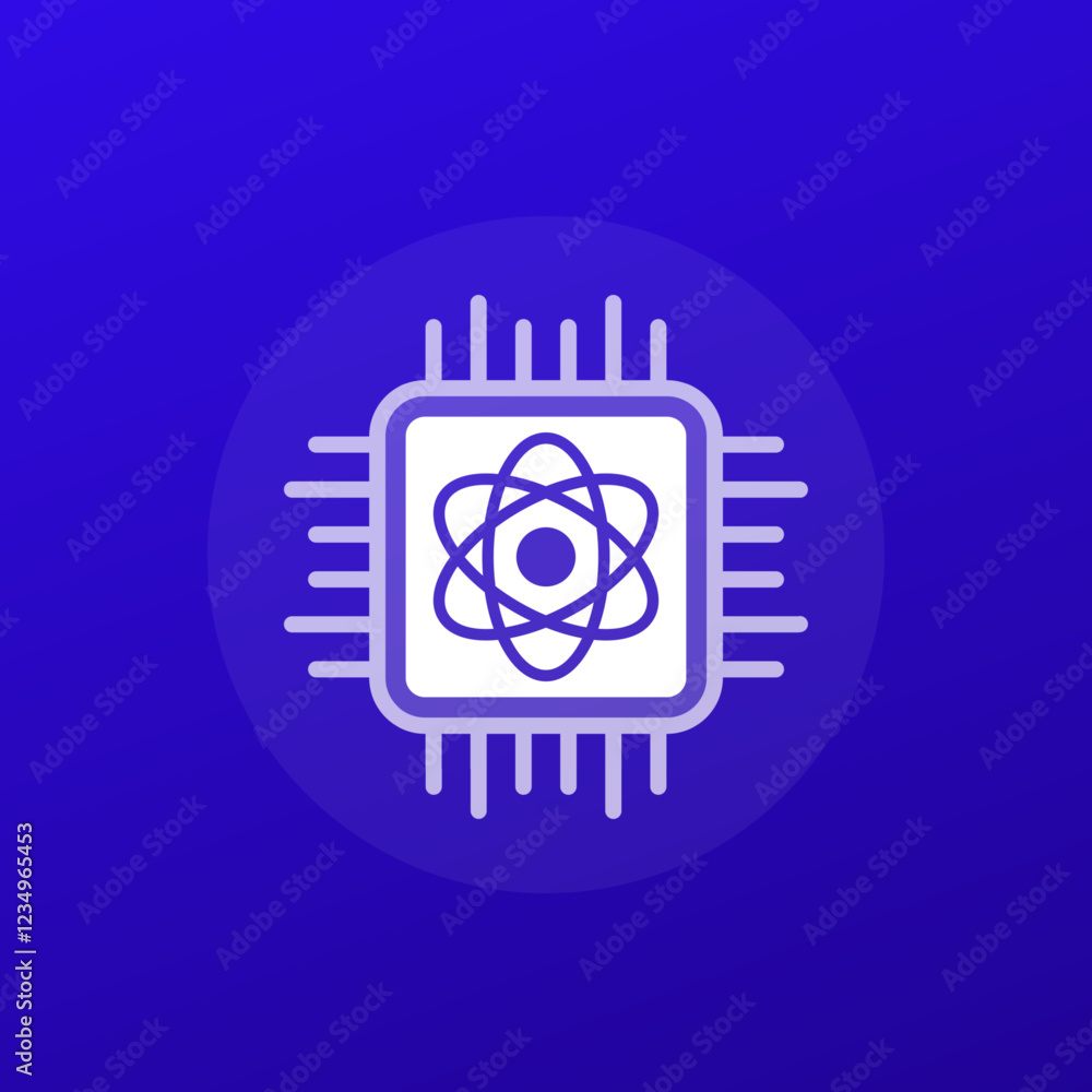 Poster quantum computer icon with chip, transparent design