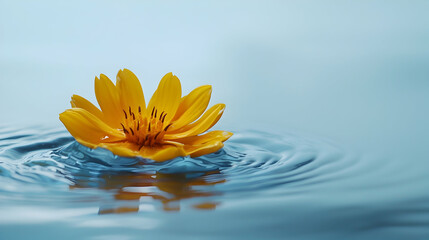 A yellow flower is floating on the surface of the water