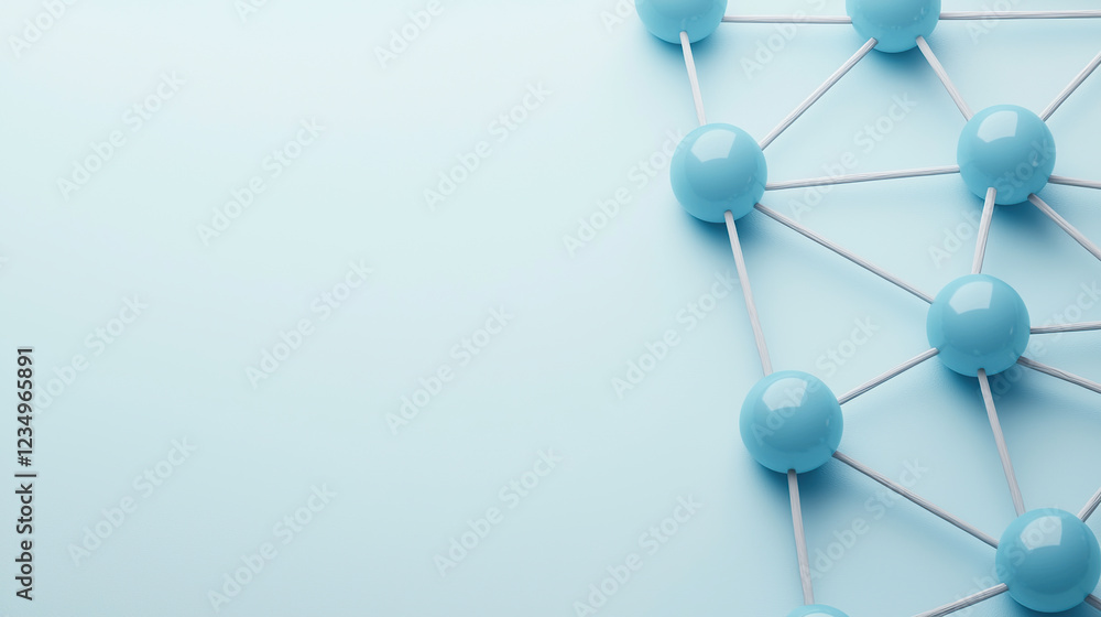 Aufkleber abstract representation of interconnected blue spheres on light background, symbolizing network conn