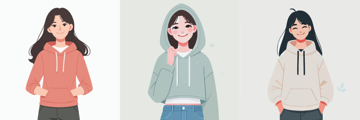 vector of a young woman in a hoodie standing 