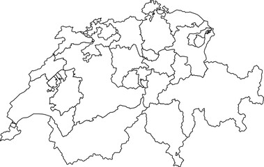 Blank outline map of Switzerland with all 26 cantons. Illustration made January 31st, 2025, Zurich, Switzerland.