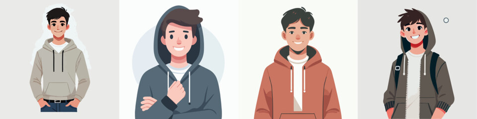 vector of a young man in a hoodie standing happily