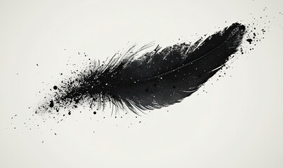 Black Feather Illustration with Abstract Splatter Effect