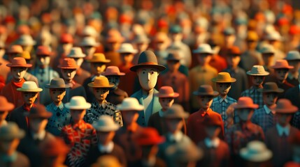 Fototapeta premium A crowd of diverse individuals wearing hats in a vibrant atmosphere.