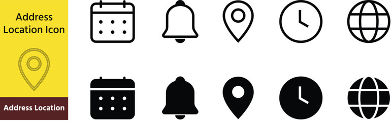 Contact Us Icon Set, location icon set map pointer pin sign symbol black outline destination icon place address navigation locator sign vector illustration
