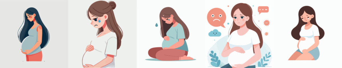 vector of a pregnant woman with a sad expression