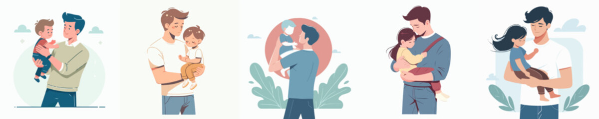 vector of a father holding his child