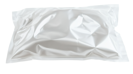 Empty vacuum sealed plastic bag packaging is lying on a transparent background